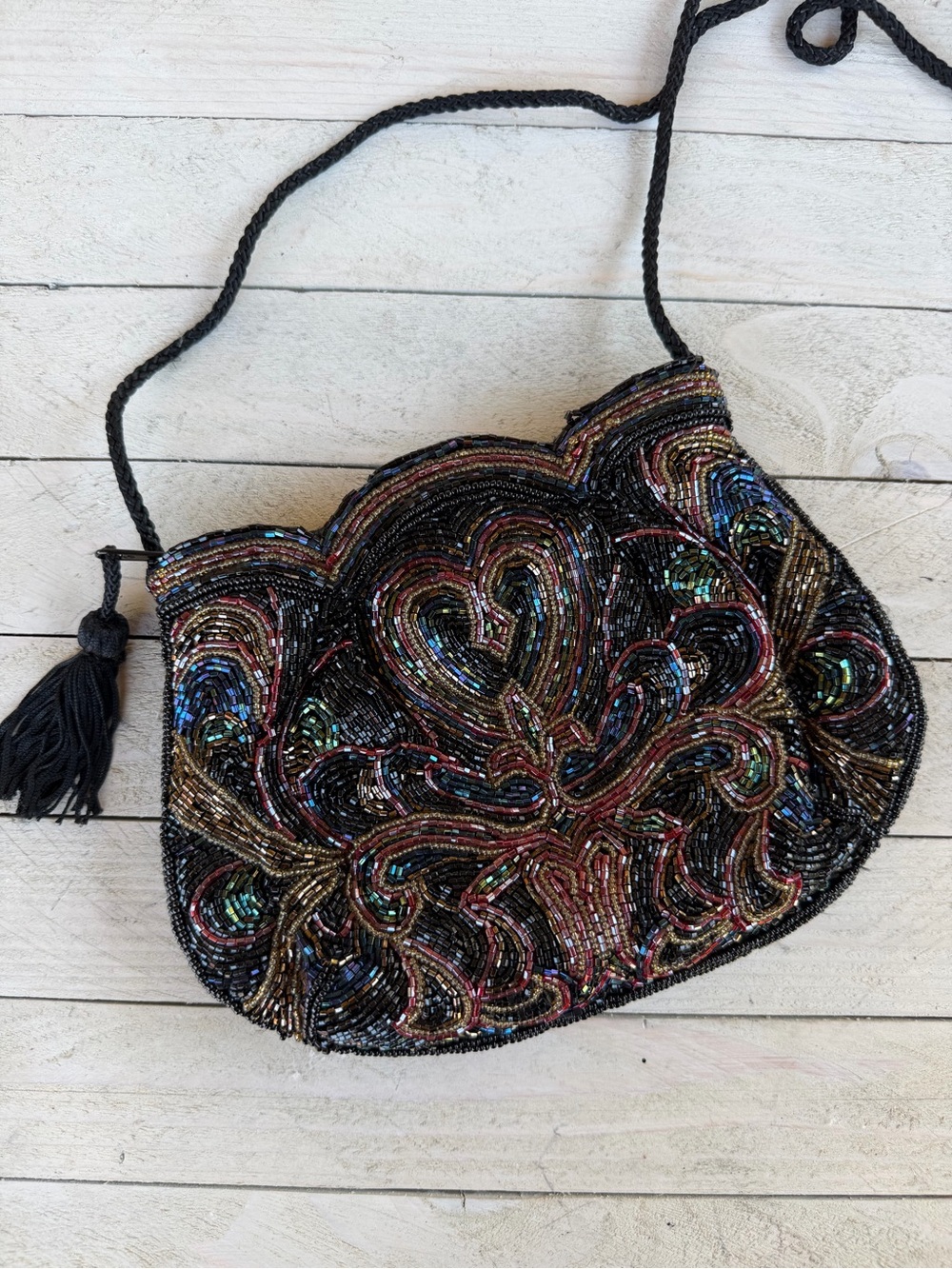 Vintage Ed B. Robinson Black Multi-Color Beaded Evening Bag 1940’s/50’s - Picture 3 of 13